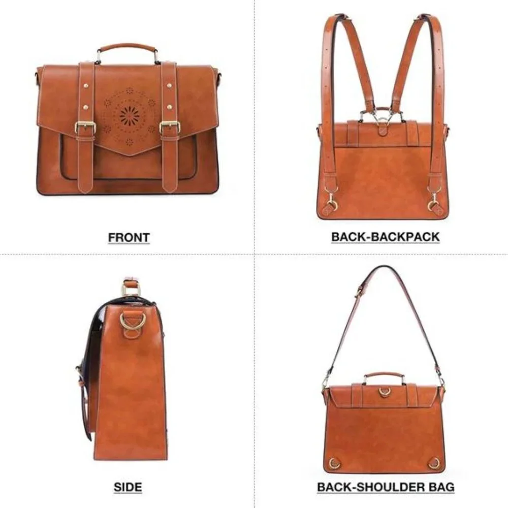 Backpack for Women Briefcase Messenger Laptop Bag Vegan Leather Satchel